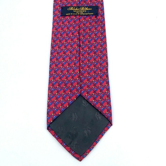 Brooks Brothers Makers All Silk Red Blue Yellow Horsebit Equestrian Mens Necktie - Picture 4 of 10